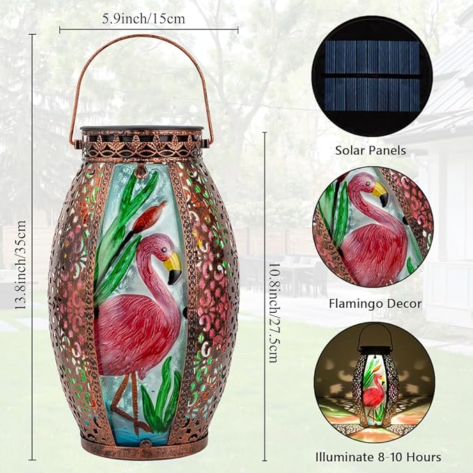 STARSOUL Solar Lantern Outdoor Waterproof, Hanging Solar Lantern for Patio Garden Yard Decor, Flamingo Garden Decor, Flamingo Gift for Women