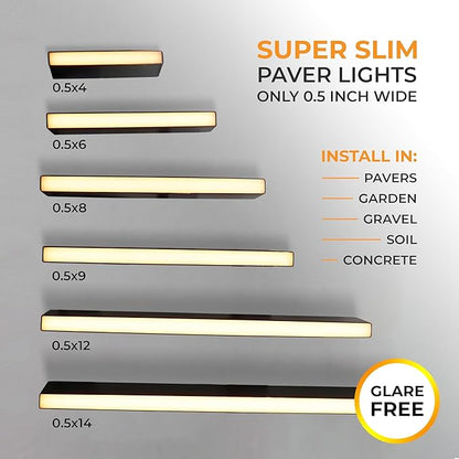 LUMENGY Paver Light Slim 0.5x16 Inch (0.55x15.75), 2700K Warm White, Glare-Free Linear Lighting for Driveways, Walkways and Paver Borders, 12V Hardwired, IP67 Waterproof, Drive-Over Rated
