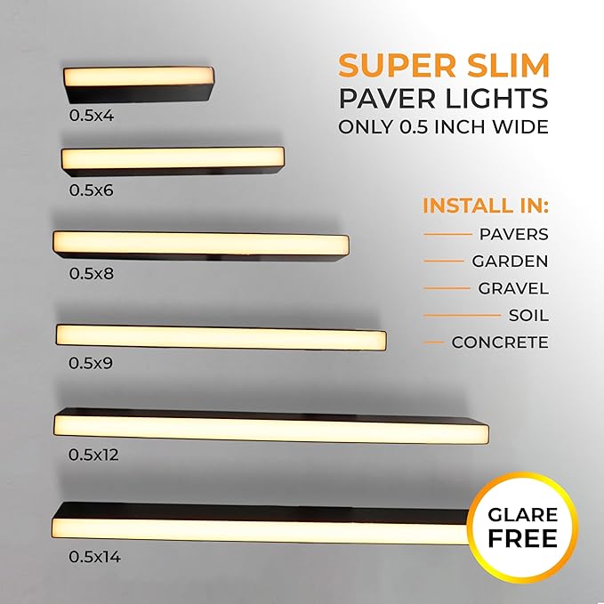 LUMENGY Paver Light Slim 0.5x14 Inch(0.55x13.77) 2700K Warm White, Glare-Free Linear Lighting for Driveways, Walkways and Paver Borders, 12V Hardwired, IP67 Waterproof, Drive-Over Rated