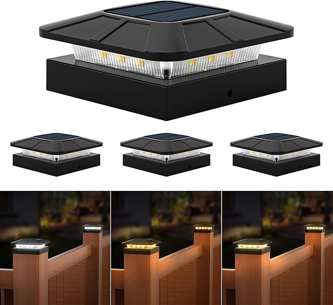 Solar Post Cap Lights 4-Pack, Waterproof LED