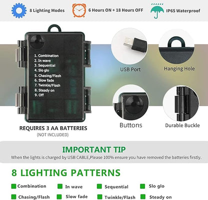 Tcamp Battery Operated Christmas Lights Outdoor Indoor, 33ft 100LED Christmas Tree Lights with Remote Timer, 8 Modes Waterproof Fairy String Lights for Christmas Tree Wreath Party Decor (Colored)
