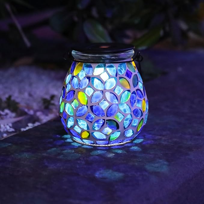 Metal Mosaic Solar Lanterns for Patio, Waterproof LED