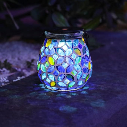 Afirst Mosaic Solar Lanterns Outdoor - Glass Hanging Solar Lights Hollow Out Waterproof Table Lamp Outdoor Decorative for Garden, Patio, Holiday Party Outdoor Decoration