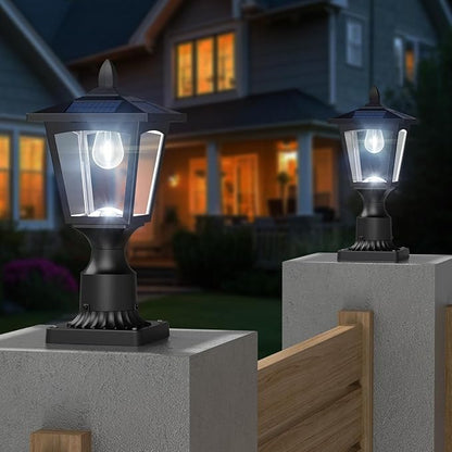 Greluna Solar Lamp Post Lights Outdoor, 6000K Dusk to Dawn Waterproof Post Lights with Pier Mount Base, Decorative Solar Lamp for Garden, Yard, Landscape, Pole, Pillar (Cool White)