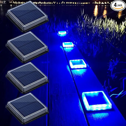 Lacasa Blue Solar Deck Lights 4 Pack, Dusk to Dawn Large Battery Step Lights, Big Solar Powered Waterproof Dock Lights, LED Solar Lights Outdoor Garden Stair Driveway Walkway Pathway Warning Lamp