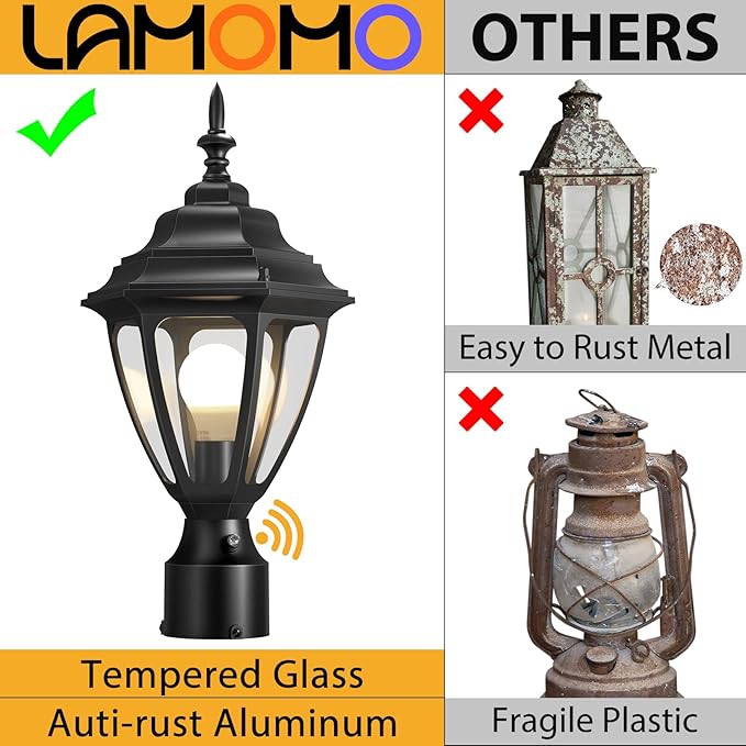 Lamomo Updated Large Size Dusk to Dawn Outdoor Post Lights, Waterproof Aluminum Lamp Post Light Fixture, Lamp Posts Outdoor Lighting Pole Lantern for Yard Patio Pathway Garden