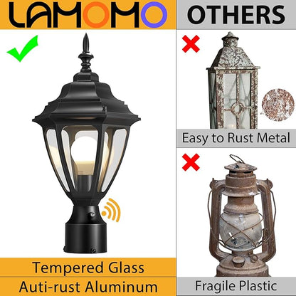 Lamomo Updated Large Size Dusk to Dawn Outdoor Post Lights, Waterproof Aluminum Lamp Post Light Fixture, Lamp Posts Outdoor Lighting Pole Lantern for Yard Patio Pathway Garden