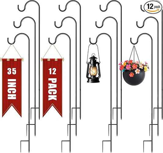 12-Pack 35" Shepherd's Hooks, Heavy-Duty Garden Stakes