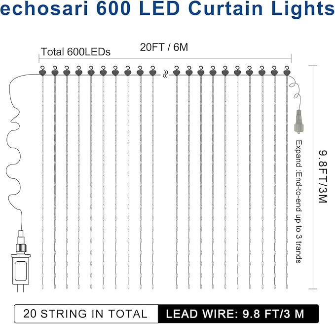 20ft Cool White String Lights for Patio, Waterproof LED