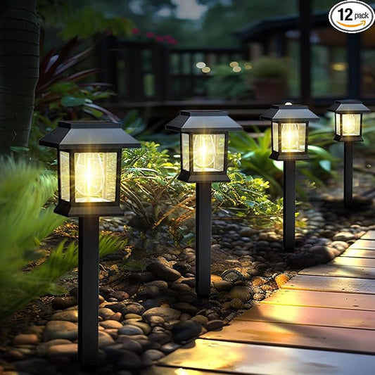 Greluna Solar Lights Outdoor,12 Pack 3000K Waterproof Auto On/Off Solar Pathway Lights for Your Garden, Landscape, Path, Yard, Patio, Driveway,Walkway Decor