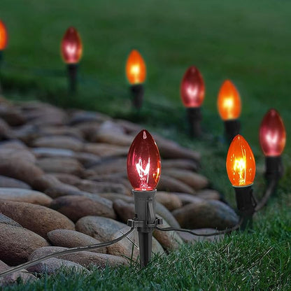 C9 Halloween Pathway Lights Outdoor, 19.5Ft Halloween Decorations Pathway String Lights with 10 C9 Orange and Black Stakes Lights for Walkway Yard Lawn Garden Sidewalk