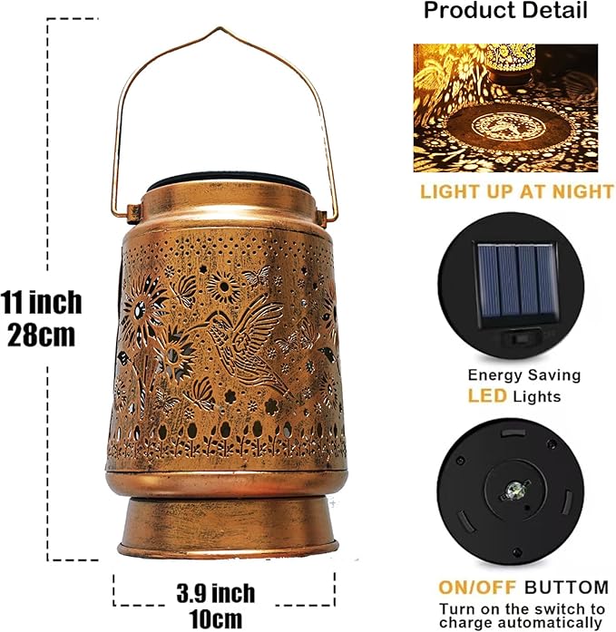Solar Lanterns Outdoor Waterproof, Garden Decor Metal High Brightness LED Light, Solar Hanging Lantern for Garden,Yard,Patio,Lawn, Landscaping (Hummingbird )