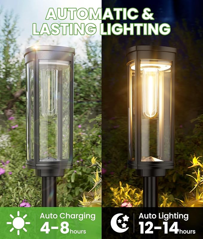 12-Pack Solar Pathway Lights, IP65 Waterproof LED Driveway Lights