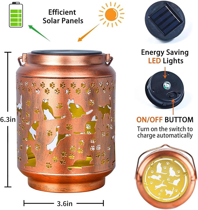Cat Solar Hanging Lanterns, Metal Outdoor Decor