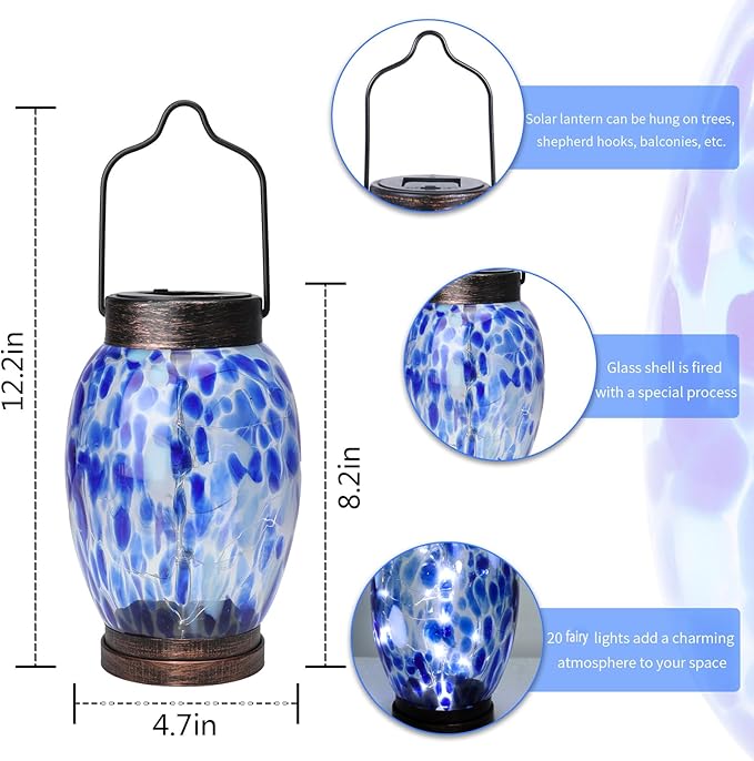 Solar Lanterns Outdoor Waterproof Glass Hanging Solar Lights Outdoor Decorative Lantern for Garden, Pathway, Yard and Lawn