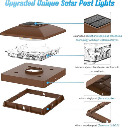 VOLISUN 4x4 Solar Post Cap Light 16pack,Solar Fence - Post Lights Brown Outdoor Waterproof for Wooden/Vinyl Post, with Warm White for Deck