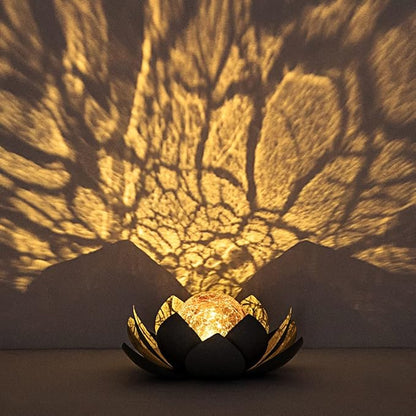 Huaxu Solar Lights Outdoor Garden Decor, Amber Crackle Globe Glass Lotus Decoration,Waterproof Gray Metal Flower Light for Patio,Lawn,Walkway,Tabletop,Ground