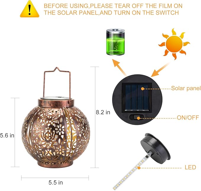 Moroccan Solar Hanging Lanterns 2-Pack, Metal Backyard Decor