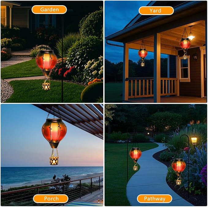Hanging Solar Lantern Set, Metal Garden Lighting