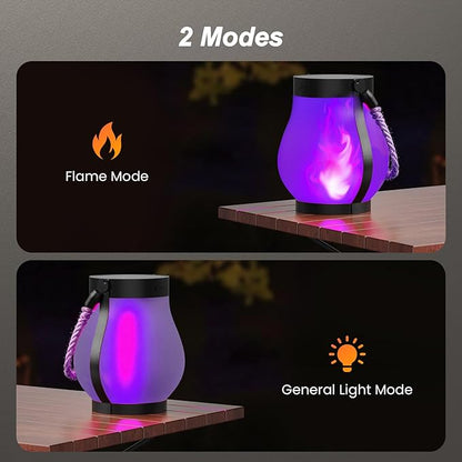 Hompavo Gen2 Solar Lanterns Outdoor with Ultra-Real Flame, Dual Charging (USB/Solar) & 2 Modes - Waterproof Decorative Hanging/Table Lights for Patio Garden Halloween Decorations, 2/Purple