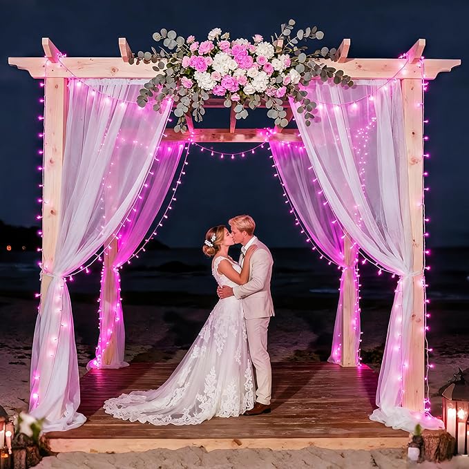 JMEXSUSS 33ft 100 LED Pink Battery Operated Lights with 8 Modes Remote, Pink String Lights Indoor Outdoor, Christmas String Light for Bedroom House Tree Party Porch Decor