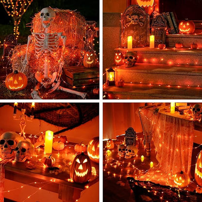 2-Pack 66ft Halloween LED String Lights, Waterproof Timer Lights