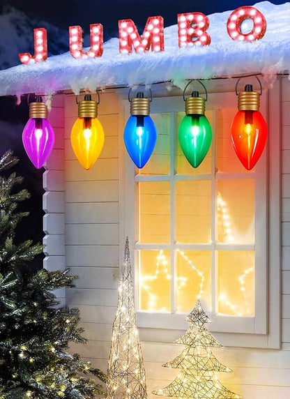 Jumbo C9 Christmas Pathway Lights Outdoor - 8.5 Feet 5 LED C9 Walkway Light, C7 Light Covered Jumbo Multicolor Bulb Christmas Lights Outdoor Decorations for Lawn Holiday Outside Yard Garden