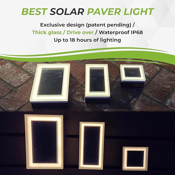 LUMENGY Solar Paver Light 4x4 Inch (3.93x3.93), Stainless Steel with Tempered Glass, 2700K Warm White Glare-Free Lighting for Driveways, Walkways and Patios, IP67 Waterproof, Drive-Over Rated V2