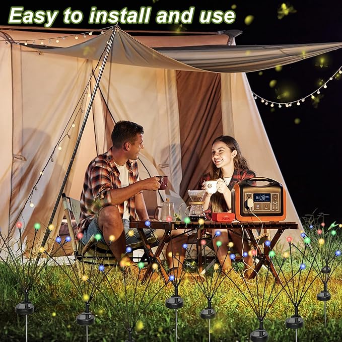 4 Packs Firefly Lights Solar Outdoor, 24 LED Multicolor Solar Walkway Light Outdoor, Waterproof Garden Decor with 2 Modes, Lawn Lights for Front Yard Backyard Yard and Pathway