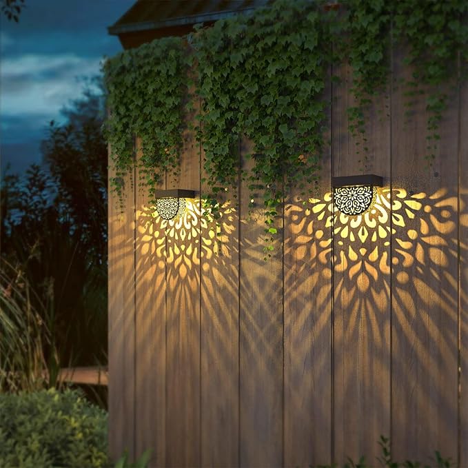 Solar Fence Lights Wall lihgts Outdoor Decorations 6 Pack Solar Step Lights Outdoor Waterproof LED Solar Powered Warm Yellow Decorative Lighting for Front Door, Backyard, Post(Black)