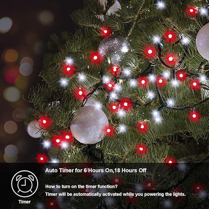 4 Pack Red White Christmas Lights Battery Operated 16.4Ft 50 LED Wreath String Lights Auto Timer Candy Cane Battery String Lights 8 Modes Green Wire Xmas Decor for Christmas Tree Garland