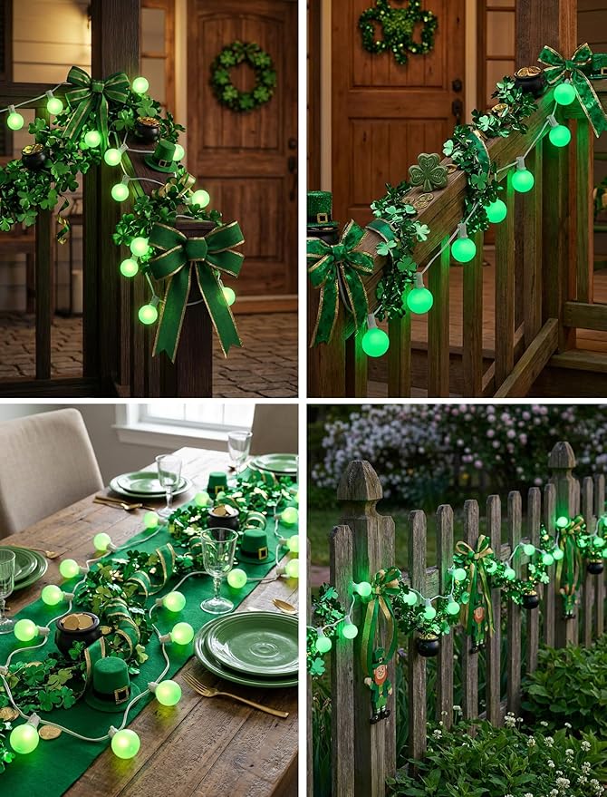 25FT G40 LED Outdoor St. Patrick's Day Green String Lights, St. Patrick's Day Decorations Lights with 27 Shatterproof Globe Bulbs, Hanging Patio Lights for Backyard Garden Party Wedding Christmas