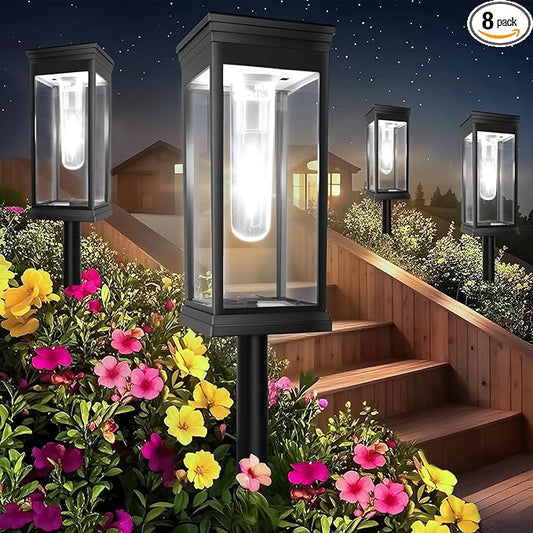 8 Pack Solar Pathway Lights Outdoor,IP65 Waterproof - Bright Solar Lights Outdoor,Auto On/Off Pathway Lights Solar Powered,Solar Path Lights for Walkway Driveway Garden (Cool White)