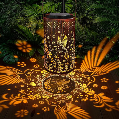 Solar Lanterns Outdoor Waterproof, 2 in 1 Amber & White Modes Upgraded, Bird Garden Decor Gifts for Women Mom Grandma, Metal Hanging Solar Lights Decoration for Yard Patio Porch Pathway, 1 Pack
