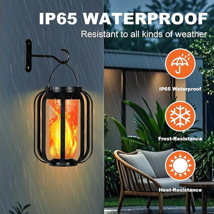 Solar Lantern Outdoor Lights, 2 Pack Waterproof Solar Powered Lanterns with Flickering Flame, Hanging Lantern Decorative for Outside, Solar Powered Outdoor Lights for Yard Garden Patio Table Decor
