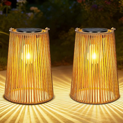2 Pack Solar Lanterns Outdoor Waterproof, Hanging Rattan Woven Solar Lights with Auto On/Off, Decorative Gifts for Garden, Yard, Patio, Tree, Porch, Lawn, Pathway & Outside Tabletop Decor