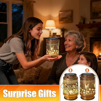 Hummingbird Solar Lantern 2pack - Outdoor Decorative Solar Lanterns for Garden, Patio, Backyard, and Porch - Waterproof Hanging Lantern for Outside - Perfect Gifts for Women