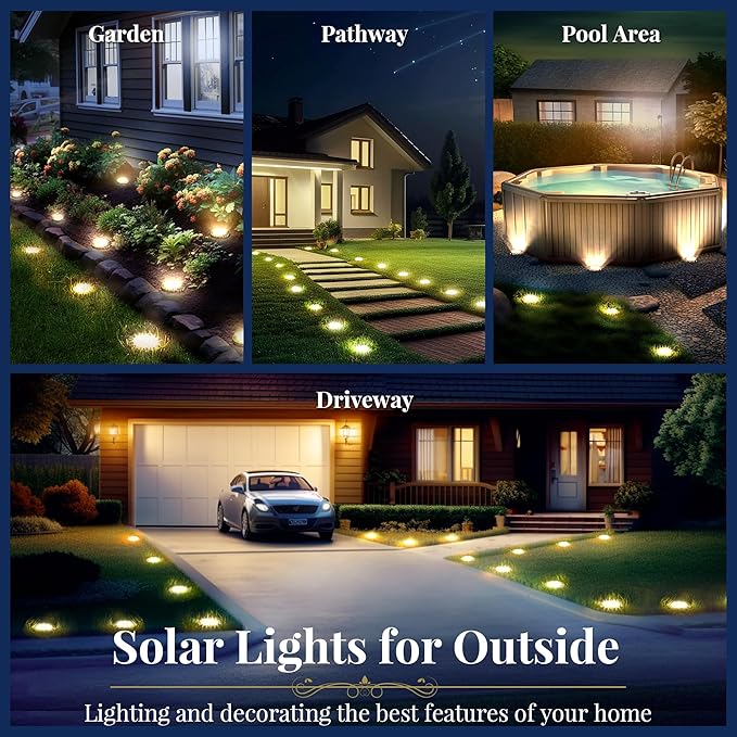 16-Pack Warm White In-Ground Solar Lights, Flat LED Garden