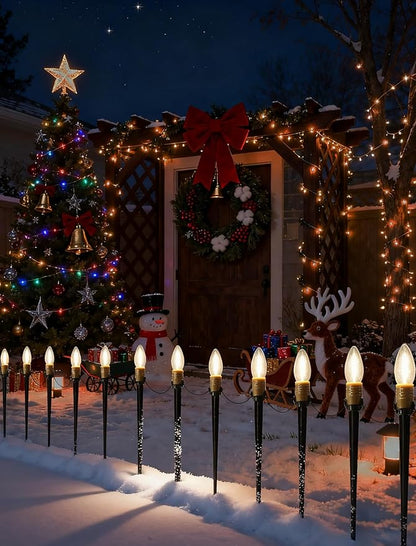 25-Pack Christmas Pathway Lights Outdoor, 38.5ft Connectable C26 Christmas Yard Stakes, Waterproof Walkway Christmas Decorations Outdoor for Holiday, Lawn, Patio, Garden Display