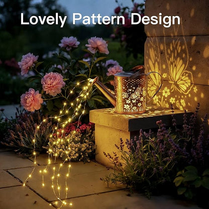 Ollny Solar Watering Can with Cascading Lights Outdoor Garden Decor, Birthday Gifts for Mom Grandma Women, IP65 Waterproof 2 Lighting Modes Hanging Lanterns for Yard Patio Lawn (Butterfly)