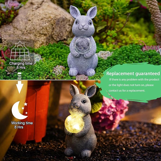 Solar Rabbit Garden Statue Light, Outdoor Decor