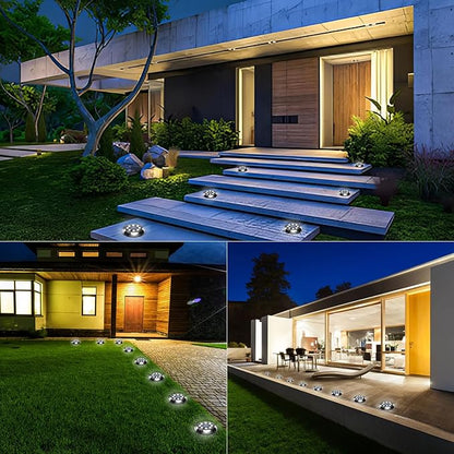 Solar Ground Lights Outdoor Waterproof, 8 Pack 12 LEDs Solar Garden Disk Lights Landscape Lighting for Outside Pathway Deck Yard Patio Lawn Driveway Walkway Deco (White Lights)