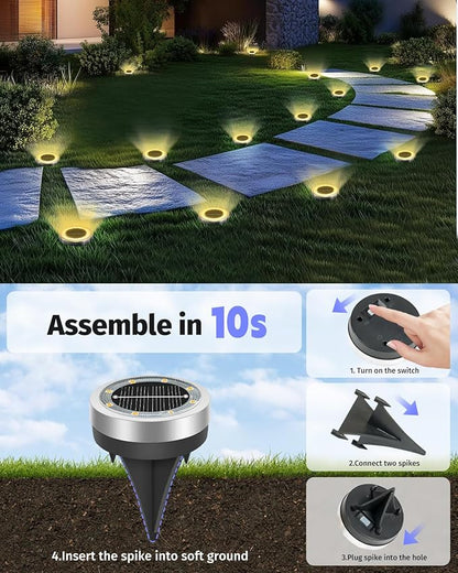 Mini Solar Ground Lights Outdoor 32 Pack Waterproof Upgraded Anti-Rust Solar Flat Garden Lights Stainless Steel Solor Powered Disc Landscape Light for Pathway Walkway Yard Lawn Patio-Warm White