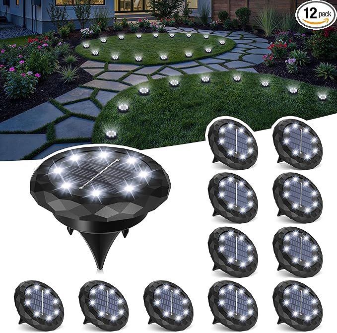 SOLPEX Mini Solar Ground Lights, 12 Pack Solar Lights Outdoor Waterproof, Landscape Lighting for Garden Pathway Driveway Walkway (Cool White)