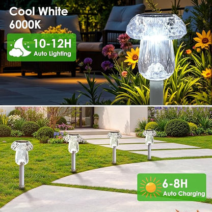 Mancra Solar Lights Outdoor Waterproof, 16 Pack Mushroom Solar Pathway Lights Dusk to Dawn Solar Landscape Lights for Yard, Walkway, Garden Decor, Cool White