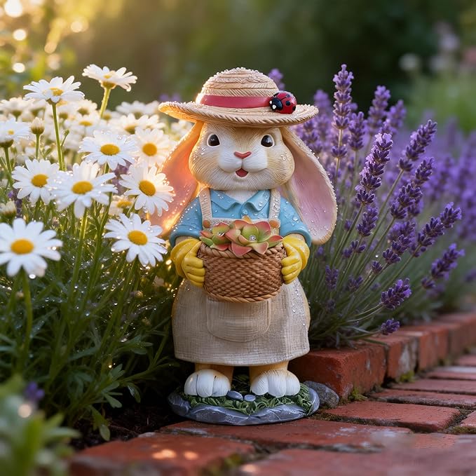 11" Rabbit Solar Garden Decor Bunny Outdoor Statue with Light Gift Idea Light Decorations for Yard Garden Patio Mom Gift