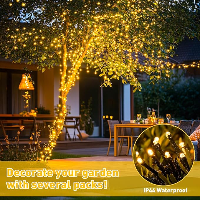 JMEXSUSS Battery Operated Christmas Lights with Remote, Each 33 FT String Lights Indoor Outdoor Waterproof, 2 Pack 100 LED Warm White Christmas Tree Light for Outside Party Garden Yard Porch Decor
