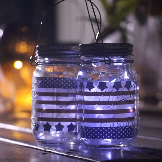 YJFWAL Solar Mason lid Light, 8 Pack 30Led Mason jar Fairy Lights,Including 8 Hangers and 2 PCS Fairy Decor PVC (Jars Not Included), Best for Courtyard Garden, Interior Decora (Cool White)