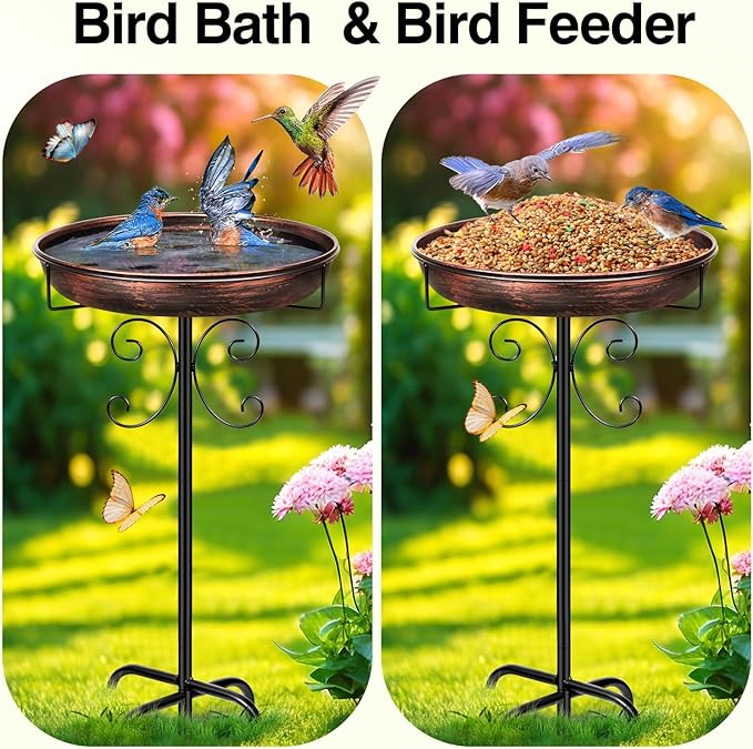 Freestanding Bird Bath, Heavy-Duty Metal