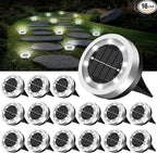 16-Pack Solar Ground Disk Lights, Cool White Waterproof LED
